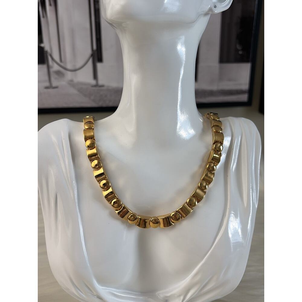 D’Orlan Gold Sculpted Dome Link Necklace — Classic Women’s Statement
